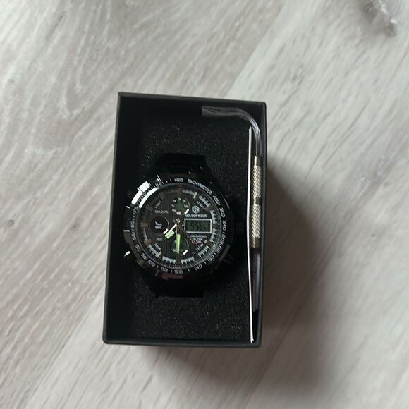 GOLDEN HOUR Stainless Steel AnalogDigital Outdoor Sport WaterproofBig Heavy Nwt - Picture 9 of 11